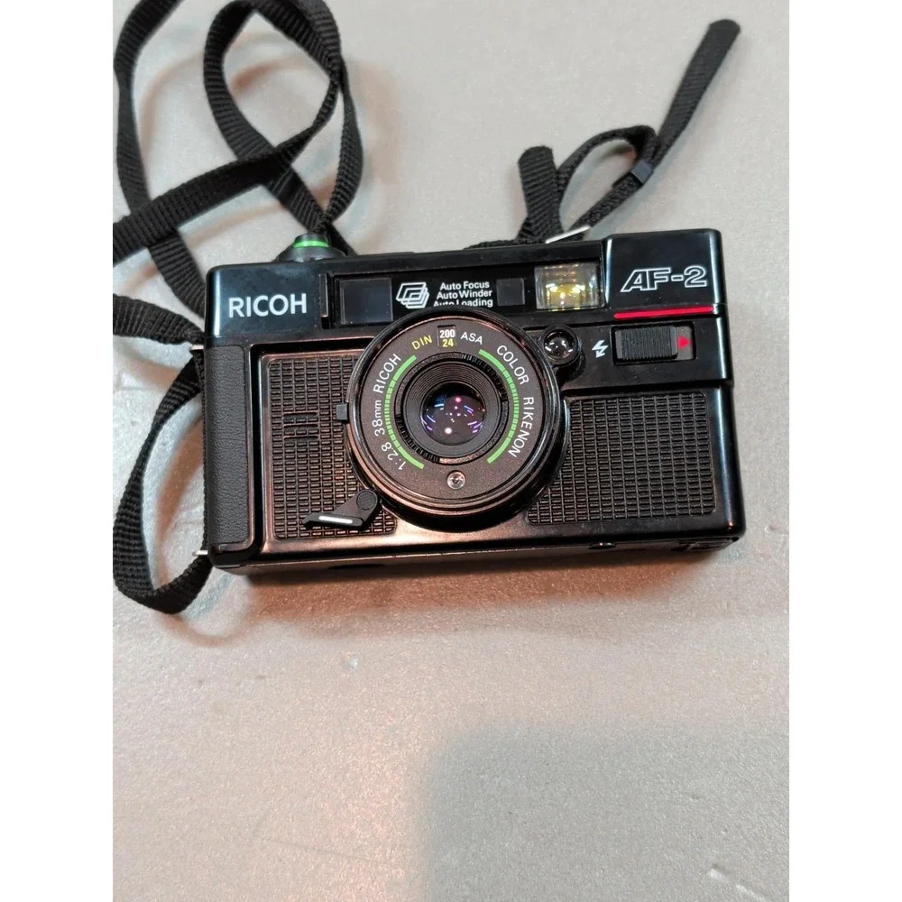 Ricoh AF-2 35mm Film Camera 38mm f2.8 Rikenon Lens Auto Focus Vtg Japan Black